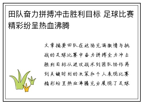 田队奋力拼搏冲击胜利目标 足球比赛精彩纷呈热血沸腾