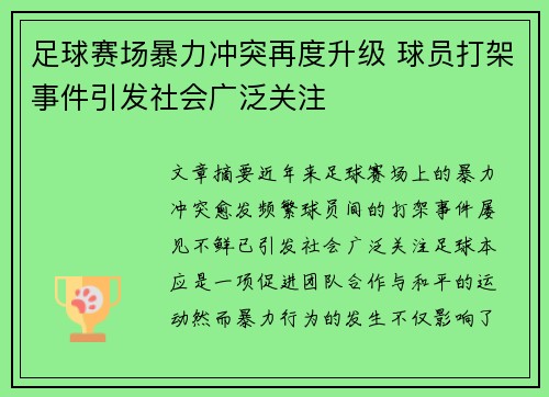 足球赛场暴力冲突再度升级 球员打架事件引发社会广泛关注