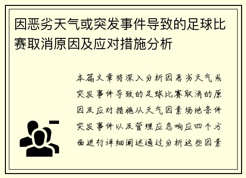 因恶劣天气或突发事件导致的足球比赛取消原因及应对措施分析
